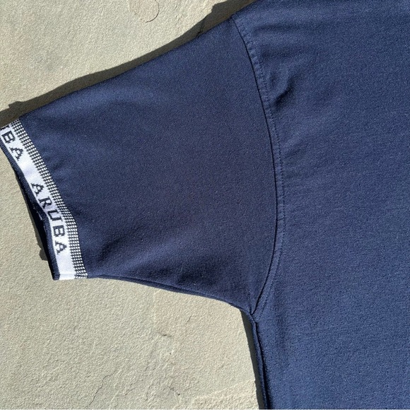 Y2K Aruba Jacquard Collar Shark Emroidered Navy Polo - Picture 5 of 7